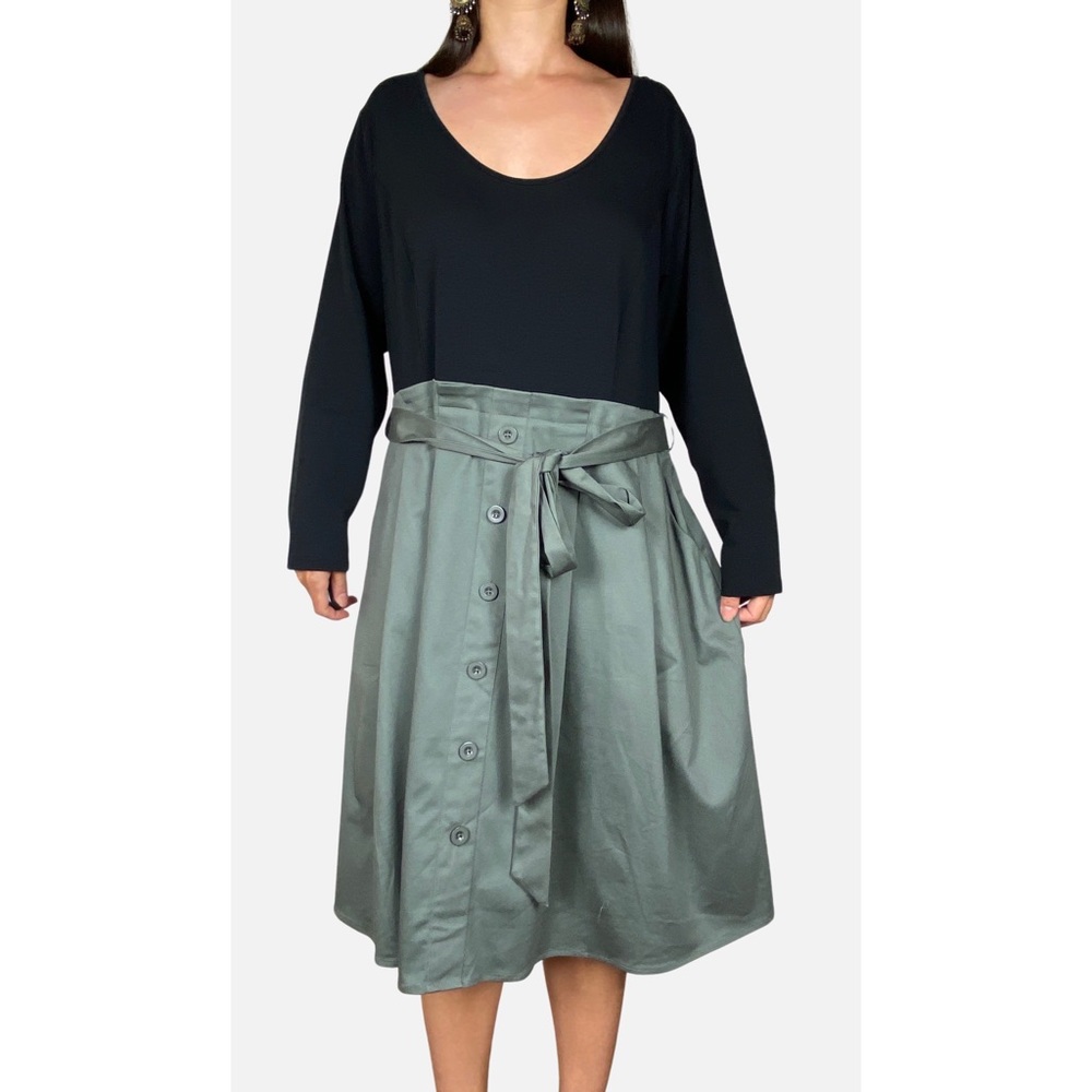 CITY CHIC 'Uptown Girl' Deep Sage Black Belted Midi Dress Plus Size XL AU 22 - Picture 3 of 13